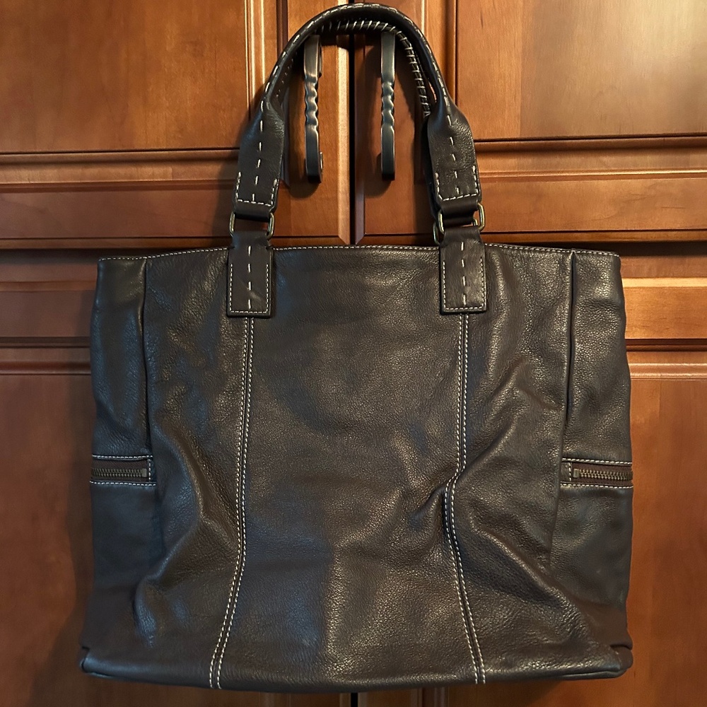 Ann Taylor LOFT Brown Leather Purse w/ 2 Side Zippered Pockets